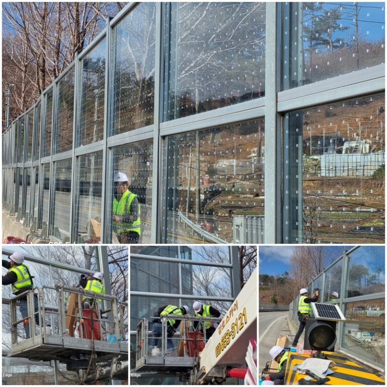 [동해 시공] 환경부 가이드라인 준수! 방음벽 조류 충돌 방지 ‘5×10 백색 패턴’ 시공